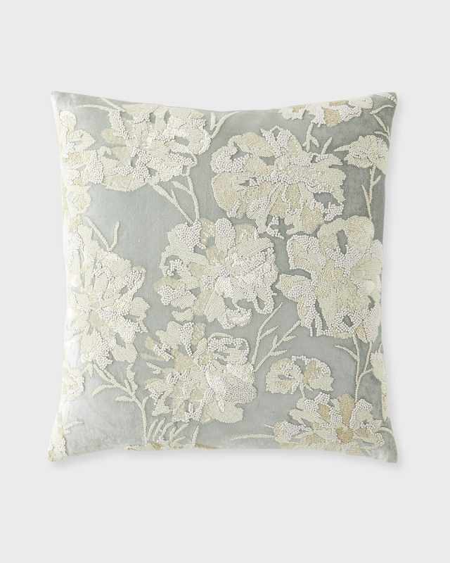 Glyes Floral Beaded and Embroidered Velvet Decorative Pillow,